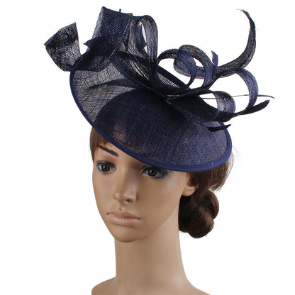 Luxurious linen material of elegant sinamay hat, ideal for stylish women attending races and elegant gatherings.
