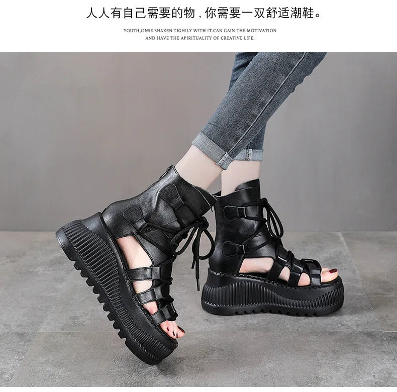 Stylish Koznoy 8cm Ankle Booties for women, exquisitely crafted in ethnic design with peep toe and wedge heel, ideal footwear for summer elegance.