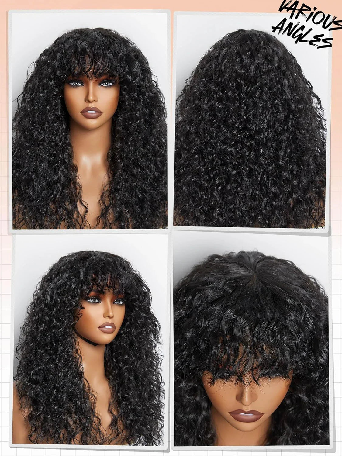 Beautifully crafted Remy human hair wig with water wave texture and bangs, exuding luxury and style for any occasion.