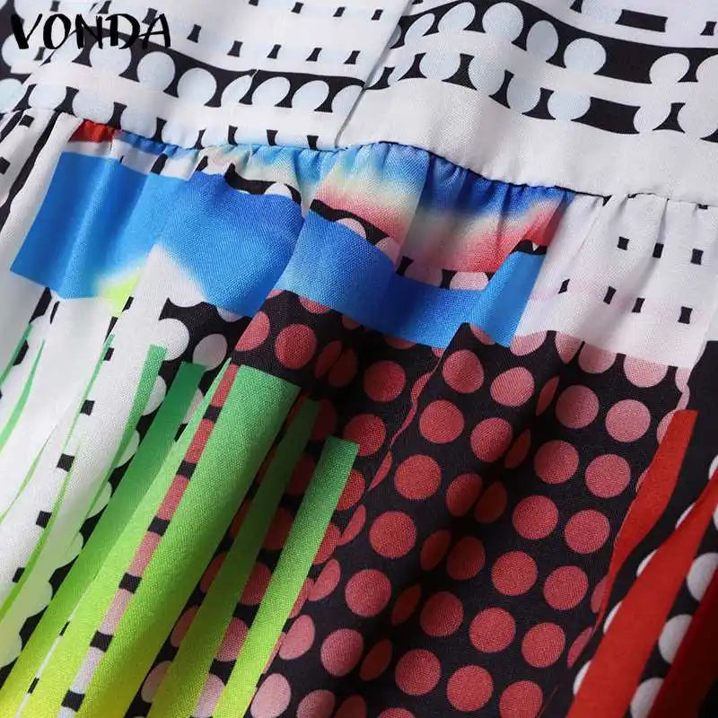 Luxurious ankle-length VONDA Maxi Dress in colourful bohemian style, perfect for women who appreciate elegance and comfort, ideal for various occasions.