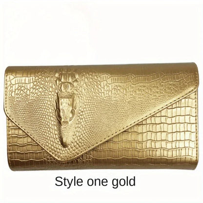 Elegant women's large capacity crocodile print clutch bag showcasing a stylish design, perfect for occasions requiring sophistication.