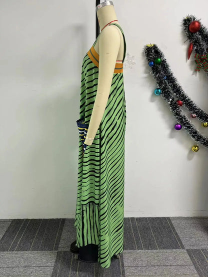 Sophisticated CM.YAYA Women’s Striped Jumpsuit featuring wide leg pants and practical pockets, perfect for both casual and formal summer events.