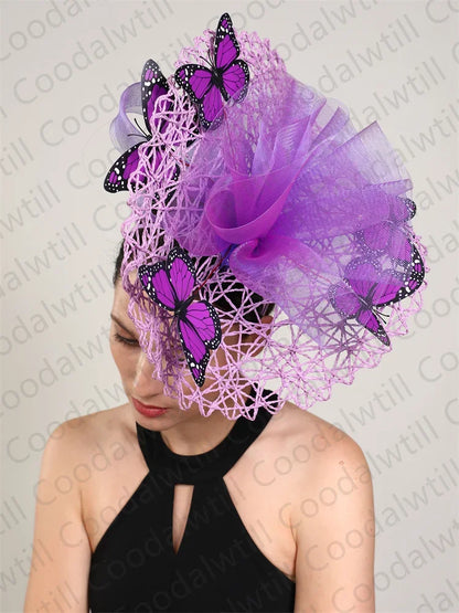 Luxurious women's floral butterfly fascinator headpiece, perfect for weddings, church events, or derby gatherings, featuring a 30CM elegant design in vibrant polyester.