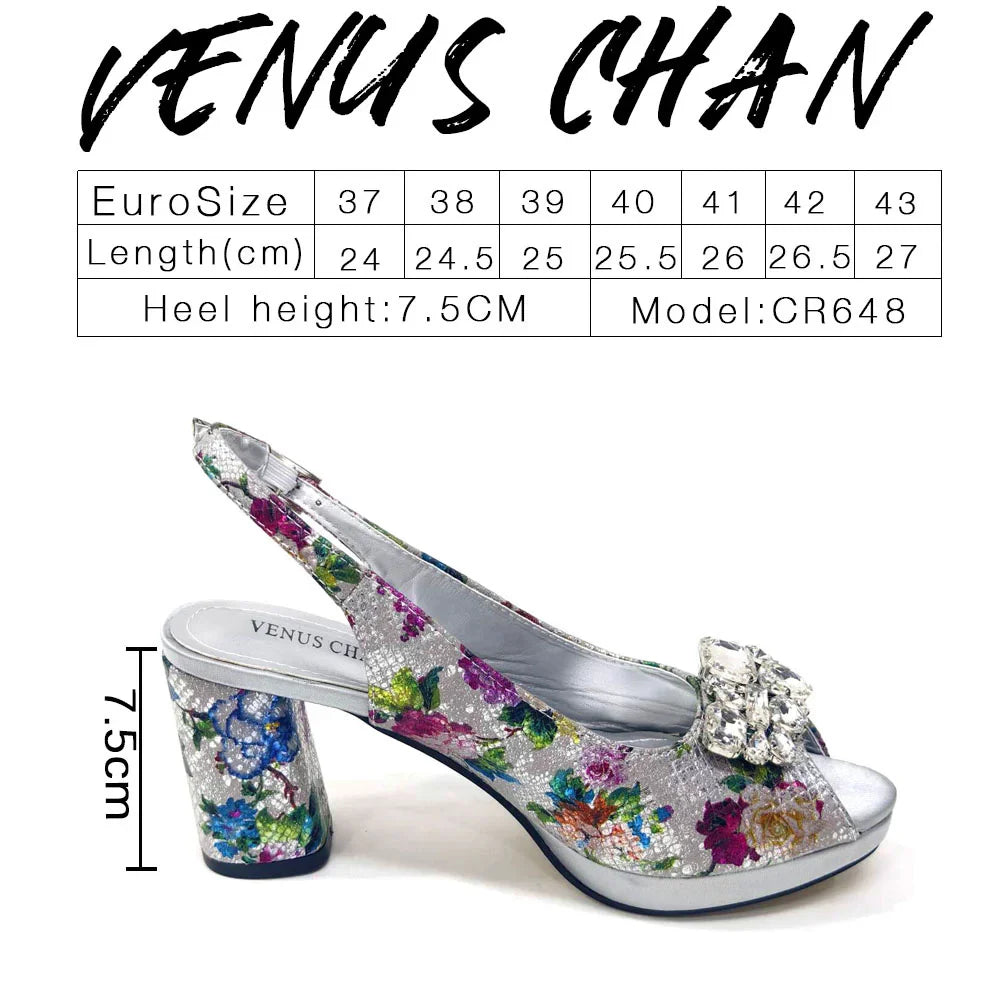 Chic matching handbag with metal handle, crafted for the Venus Chan women's sandals set, exuding sophistication and style.