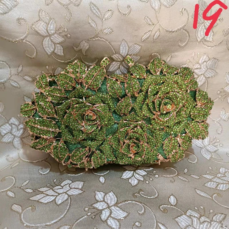 Sophisticated crystal clutch purse for women, crafted from high-quality metallic leather, a must-have accessory for glamourous occasions.