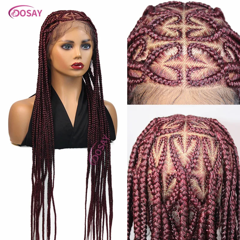 Sophisticated model wearing the 36-inch heart box braided lace wig, styled beautifully for a chic and fashionable appearance on any occasion.