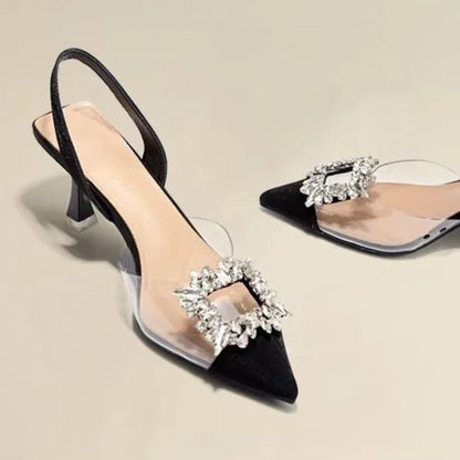 Elegant BCEBYL Women’s High Heels styled with a fashionable pointed toe and crystal accents, showcasing versatility for spring and autumn soirées.