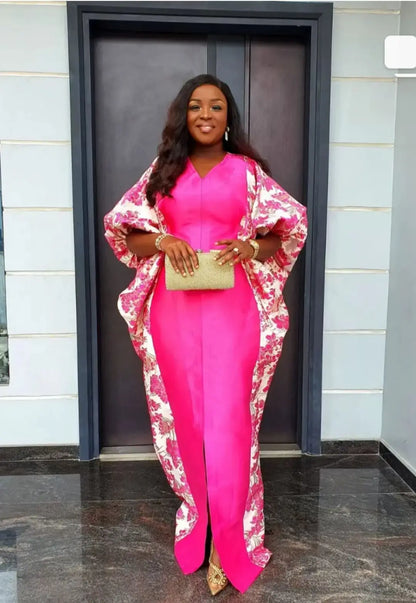 Beautifully crafted evening party caftan dress in vibrant tones, blending modern style with traditional African heritage for women.