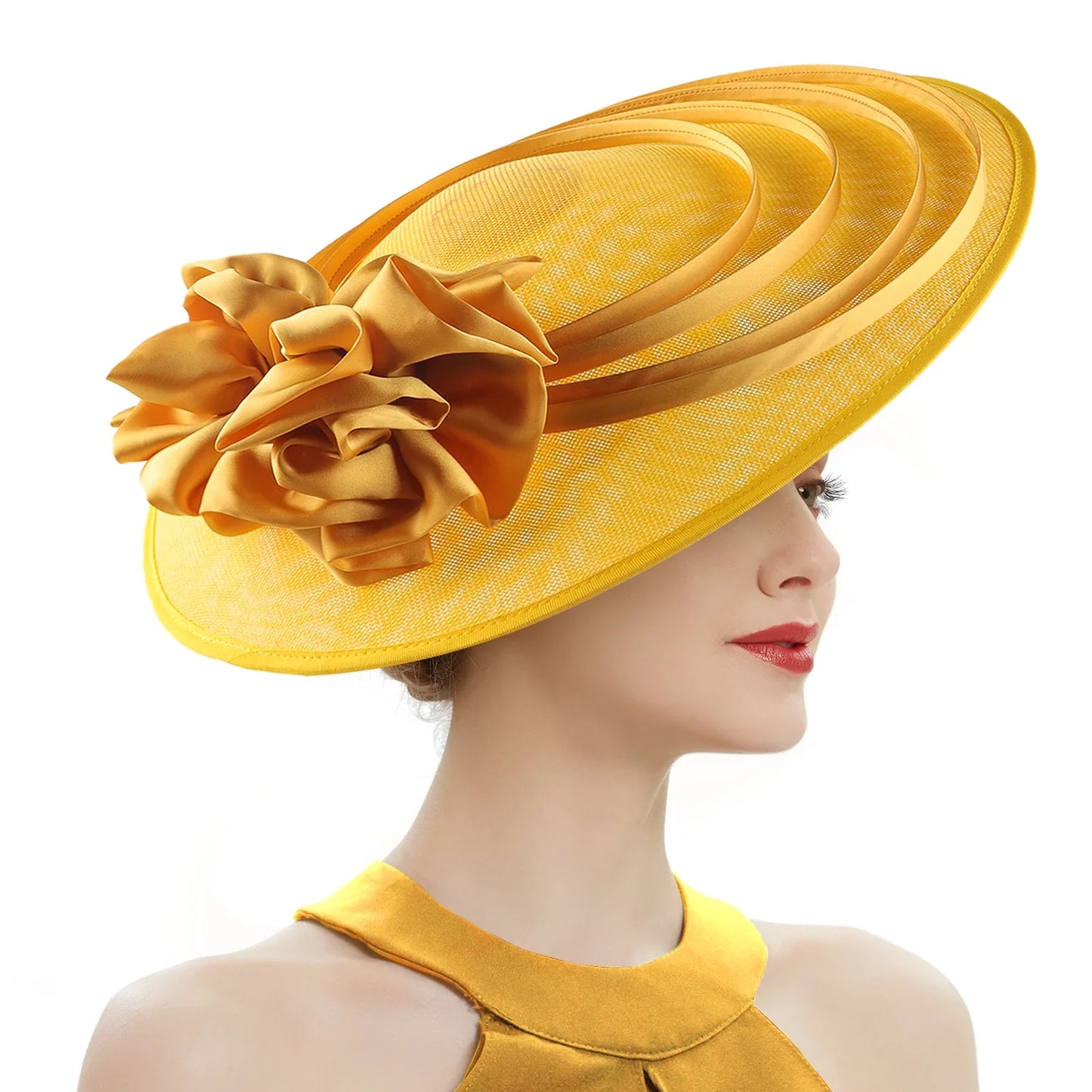 Elegant sinamay fascinator hat in a sophisticated design, perfect accessory for weddings and church events, crafted from high-quality polyester.