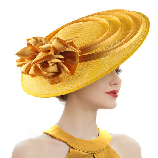 Elegant sinamay fascinator hat in a sophisticated design, perfect accessory for weddings and church events, crafted from high-quality polyester.