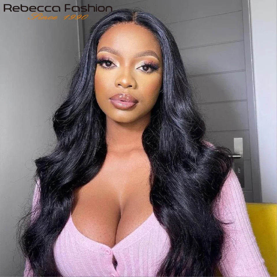 Close-up view of the 180D Lace Front Wig, featuring soft, luxurious body wave style and high-quality Swiss lace material for a natural look.