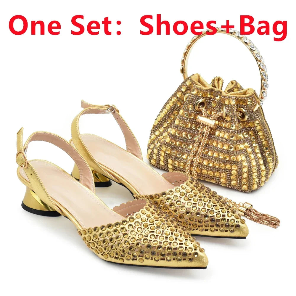 Matching handbag set from Hot Trends Area, perfectly designed to complement the Italian Rhinestone Women’s Pumps, crafted with exquisite materials and luxurious detailing.