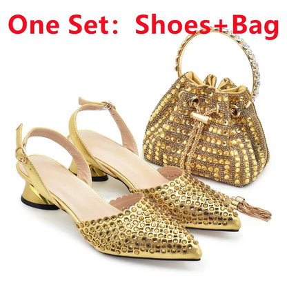 Matching handbag set from Hot Trends Area, perfectly designed to complement the Italian Rhinestone Women’s Pumps, crafted with exquisite materials and luxurious detailing.