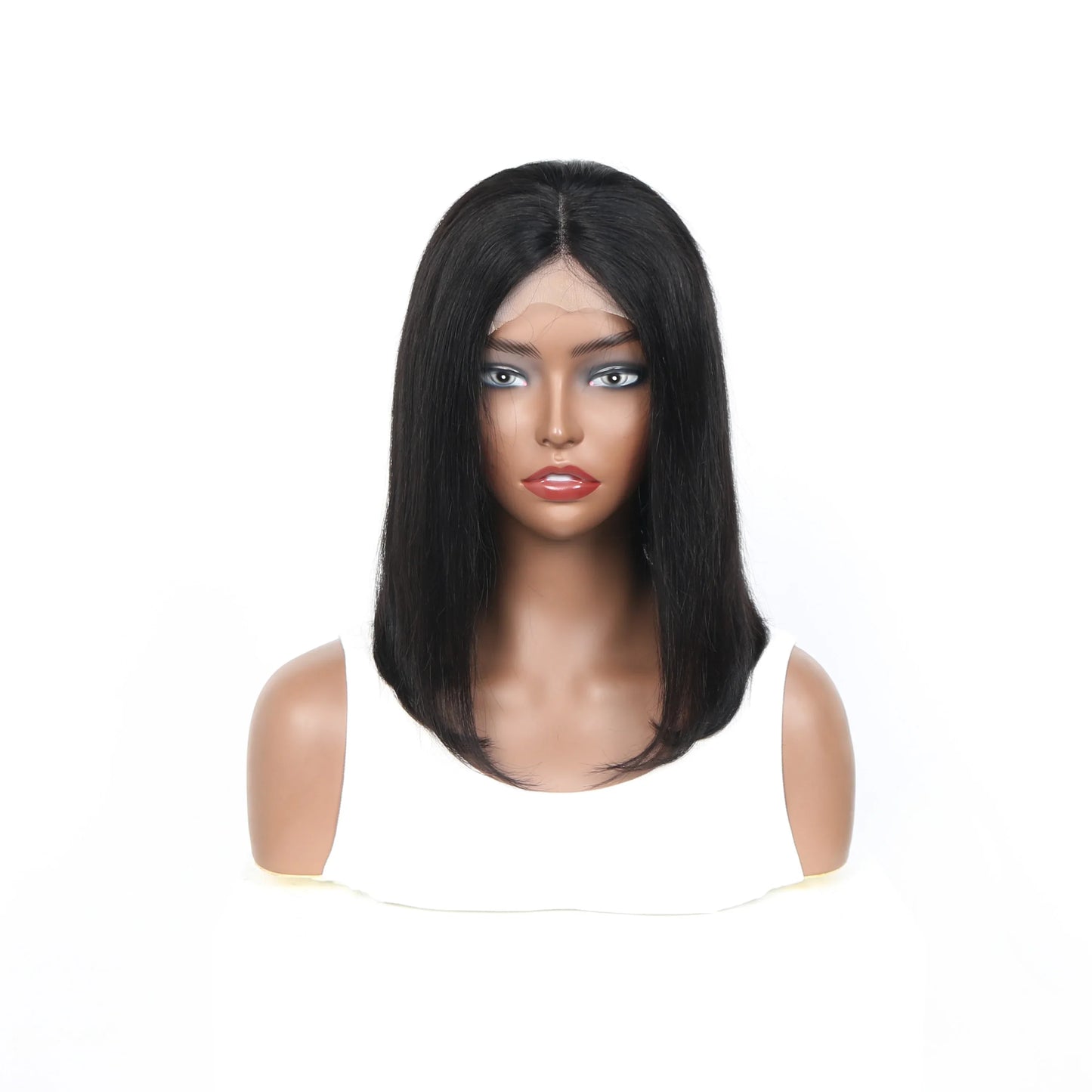 Stylish straight short bob wig made from Remy Brazilian hair, showcasing a flawless finish and pre-plucked hairline for a seamless appearance.