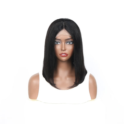 Stylish straight short bob wig made from Remy Brazilian hair, showcasing a flawless finish and pre-plucked hairline for a seamless appearance.
