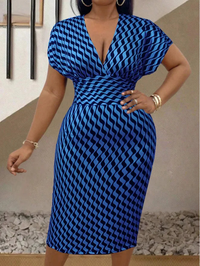 High waist printed design of a chic midi dress for middle-aged women, crafted from high-quality polyester.