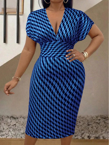 High waist printed design of a chic midi dress for middle-aged women, crafted from high-quality polyester.