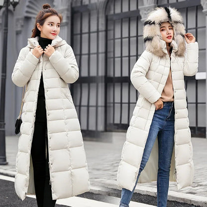 Sophisticated Women's Office Lady Thick Coat with Bow Belt and warm Fox Fur Collar, merging comfort and luxury for Winter.