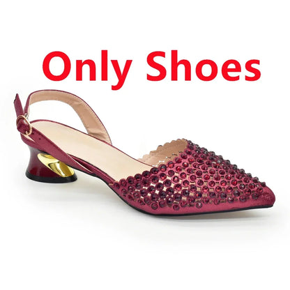 Display of Luxury Italian Rhinestone Women’s Pumps and Handbag set from Hot Trends Area in multiple colours for versatile styling.