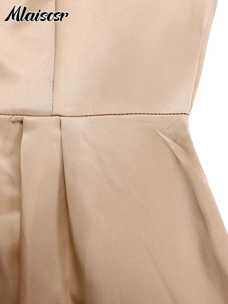 Mlaiscsr khaki midi dress elegantly styled on a model, demonstrating the loose fit and flattering A-line silhouette for women, perfect for autumn and winter office wear.