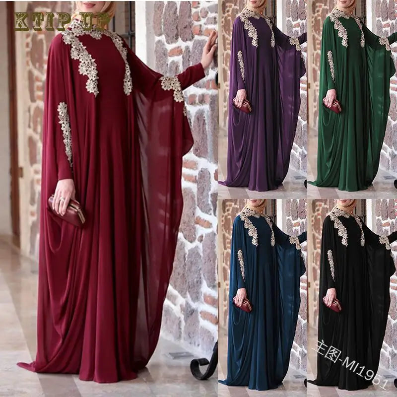 Elegant long skirt abaya with short bat sleeves in sumptuous golden velvet, featuring stylish sequin decoration, designed for middle-aged women.