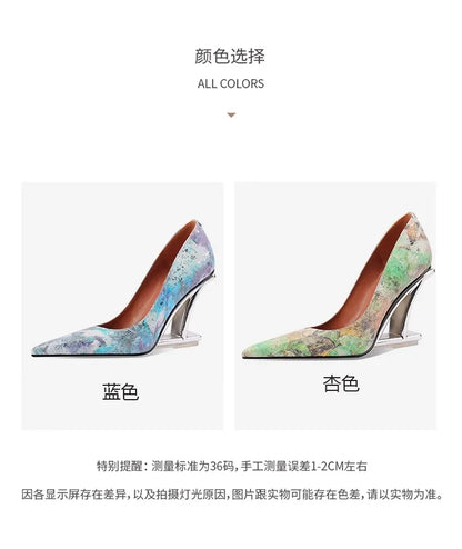 Luxury ZHUISHU floral slip-on pumps for women, showcasing a pointed toe design and a unique high heel perfect for elegant spring and autumn occasions.