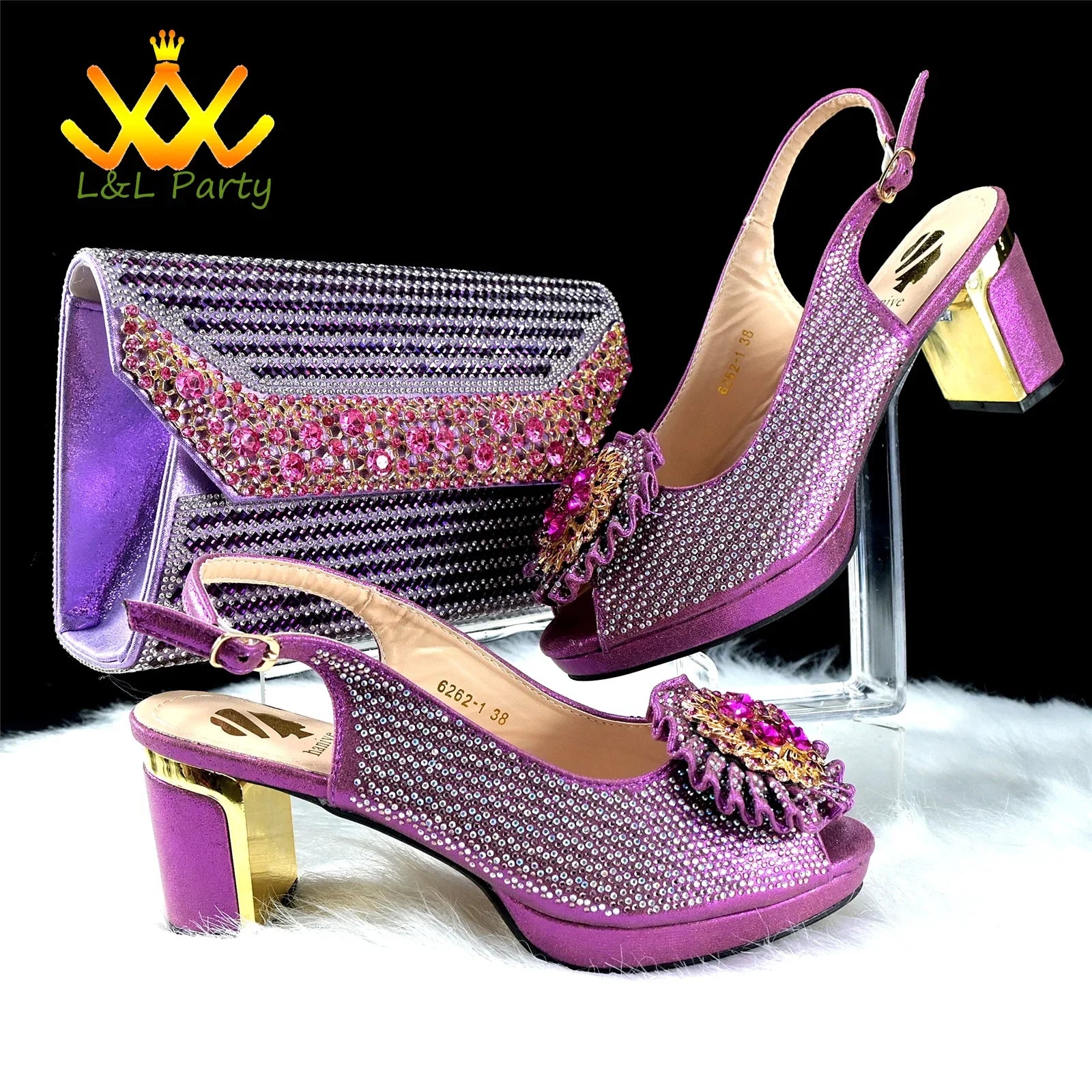 Matching green bag set with elegant crystal embellishments, perfectly complementing the luxury platform sandals for special occasions.