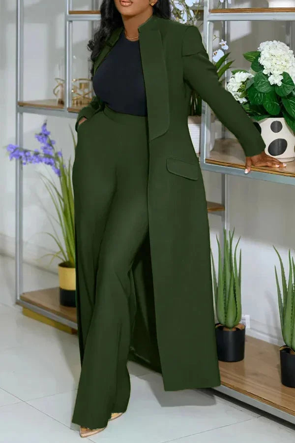 Elegant Wide Leg Pants from the Women's Blazer Coat Set, highlighting high waist design and solid colour for a refined, office lady outfit.