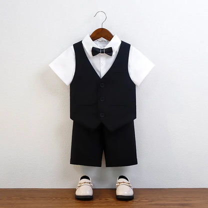 Chic children's baptism attire comprising a sophisticated vest and shorts, crafted for boys aged 7-13 years for a stylish look.