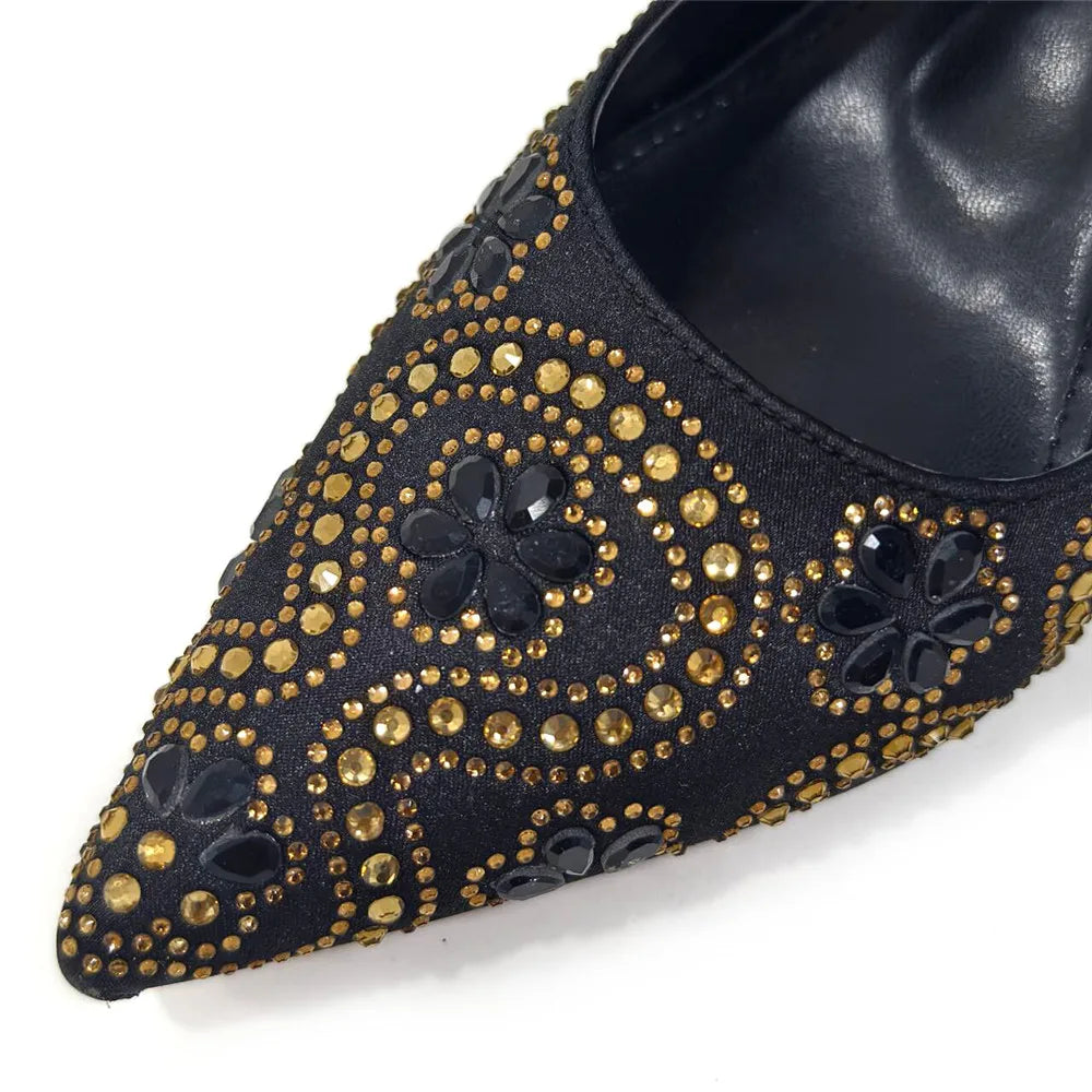 Close-up of luxurious fuchsia high heel detail showcasing rhinestone accents, ideal for upscale occasions and weddings