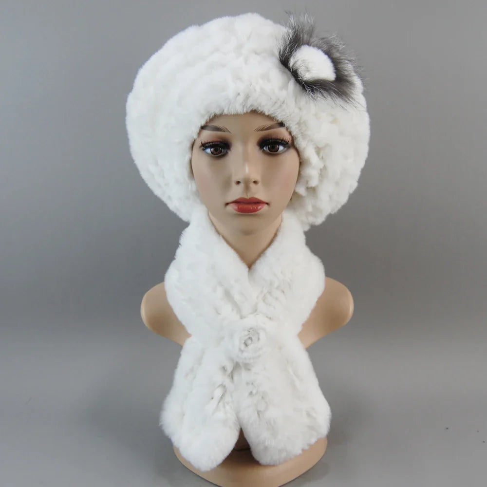 Luxurious women's winter faux fur hat in elegant knit design, featuring rich texture and comfort, ideal for cold weather elegance.