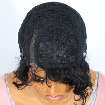 Luxurious short pixie cut body wave human hair wig featuring lace front, made from 100% Brazilian Remy hair, ideal for a glamorous look.