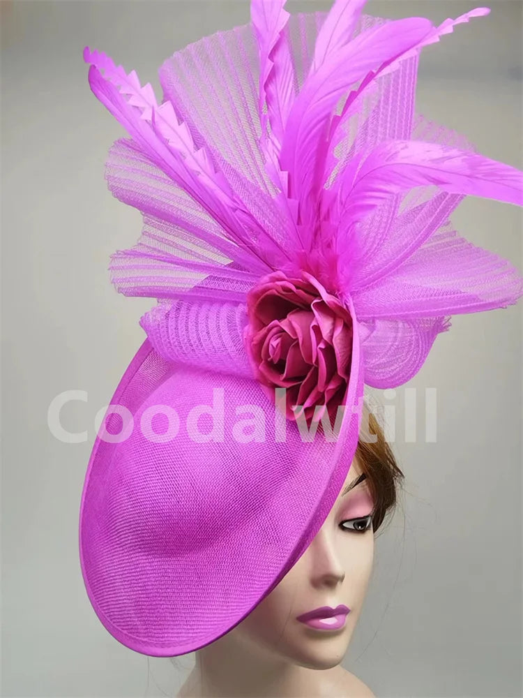Chic and stylish women's headwear fascinator cap, ideal for parties, weddings, and the Kentucky Derby, showcasing solid patterns in luxurious design.
