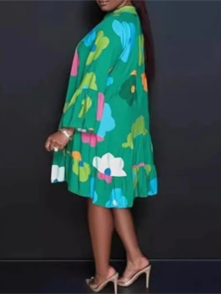 Elegant long sleeve printed jumpsuit with a swing design, perfect for casual autumn outings.