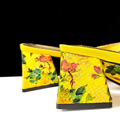 Close-up view of the shimmering rhinestone detail on QSGFC purple peep toe sandals, perfect for adding glamour to any outfit.