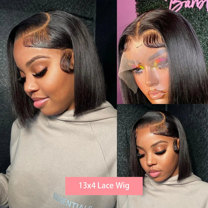 Luxurious 14 Inch 13x4 Straight Lace Frontal Bob Wig featuring Pre Plucked Brazilian Remy Human Hair with seamless Swiss Lace for flawless styling.