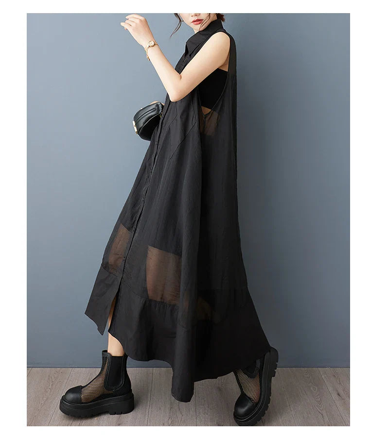 Back view of the NYFS Casual Shirt Dress, providing a glimpse of its sophisticated design and graceful draping that enhances a luxurious appeal.