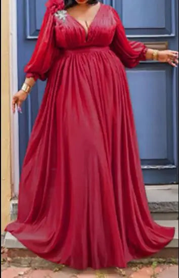 Close-up of the fabric and stitching on the elegant African maxi dress, showcasing high-quality craftsmanship in size options S-5XL.