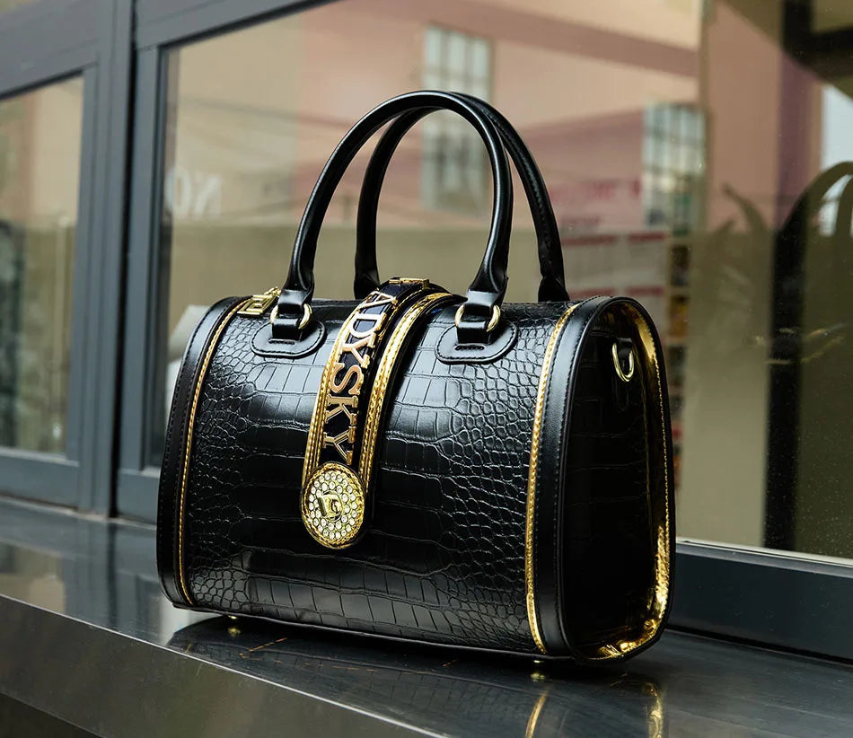 Luxurious large-capacity women's Boston barrel handbag in soft microfiber leather featuring a stylish animal print design, perfect for any season.