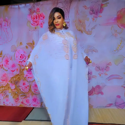 Dazzling Rhinestone Detailing on a Luxury Chiffon African Dress Set, designed for women in plus sizes.