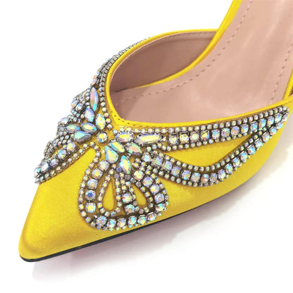 Stylish Venus Chan women's shoe and bag set in yellow, ideal for parties and special occasions, exuding glamour.