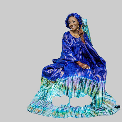 Full view of the luxurious African Dashiki Print Gown with stunning embroidery lace trimmings, ideal for formal parties and celebrations.