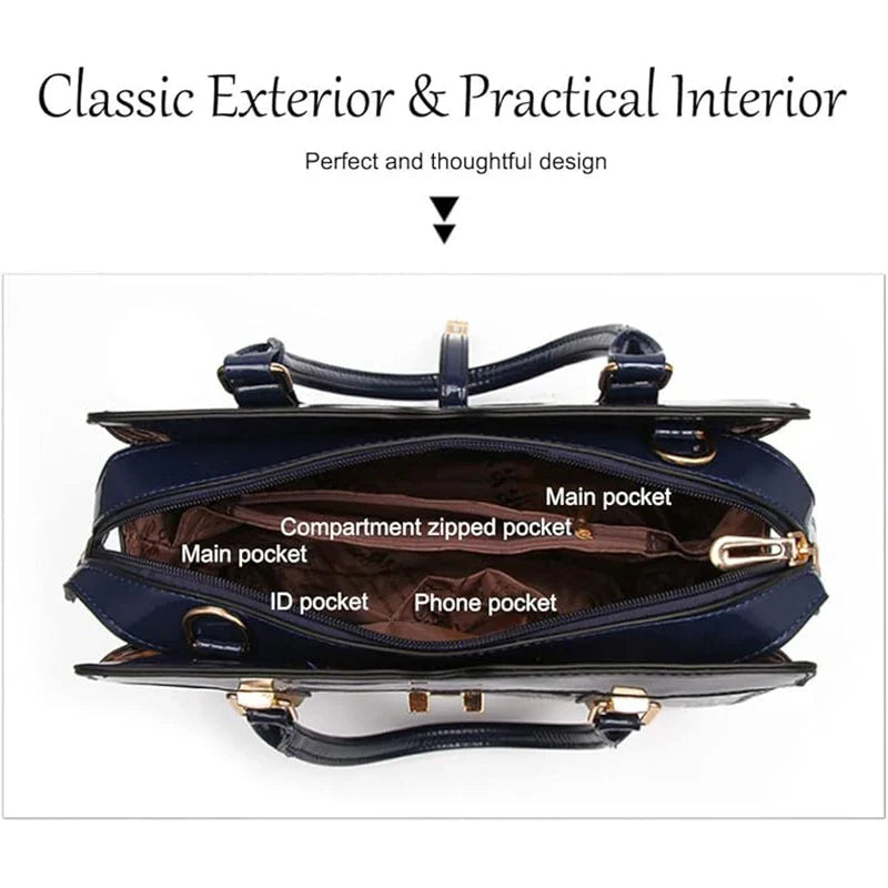 Elegant close-up of a bright leather tote bag showcasing the luxurious crocodile texture and fashionable design.