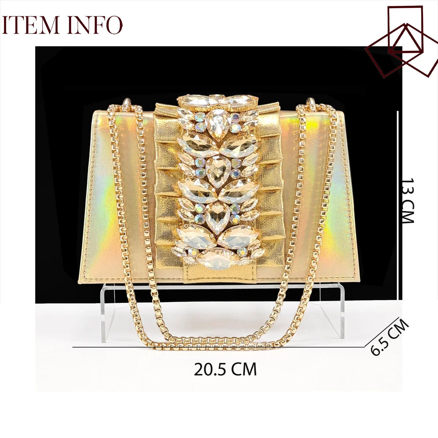 Fashionable matching gold bag set designed to complement elegant women's heels, ideal for upscale events and enhanced style.