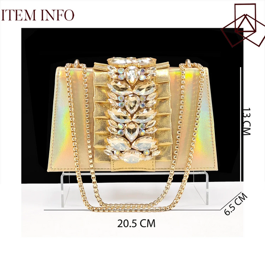 Fashionable matching gold bag set designed to complement elegant women's heels, ideal for upscale events and enhanced style.