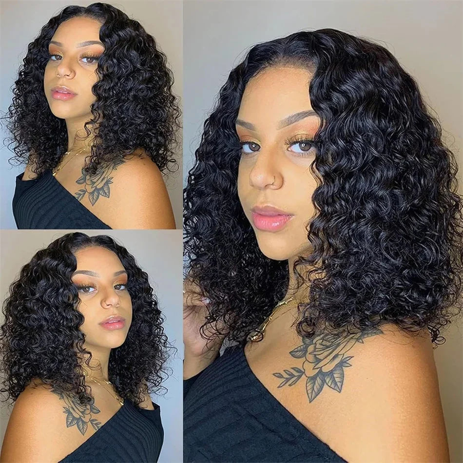Close-up view of the luxurious 13x4 lace frontal bob wig made from 100% human hair, featuring pre-plucked bleached knots and baby hair for a natural appearance.