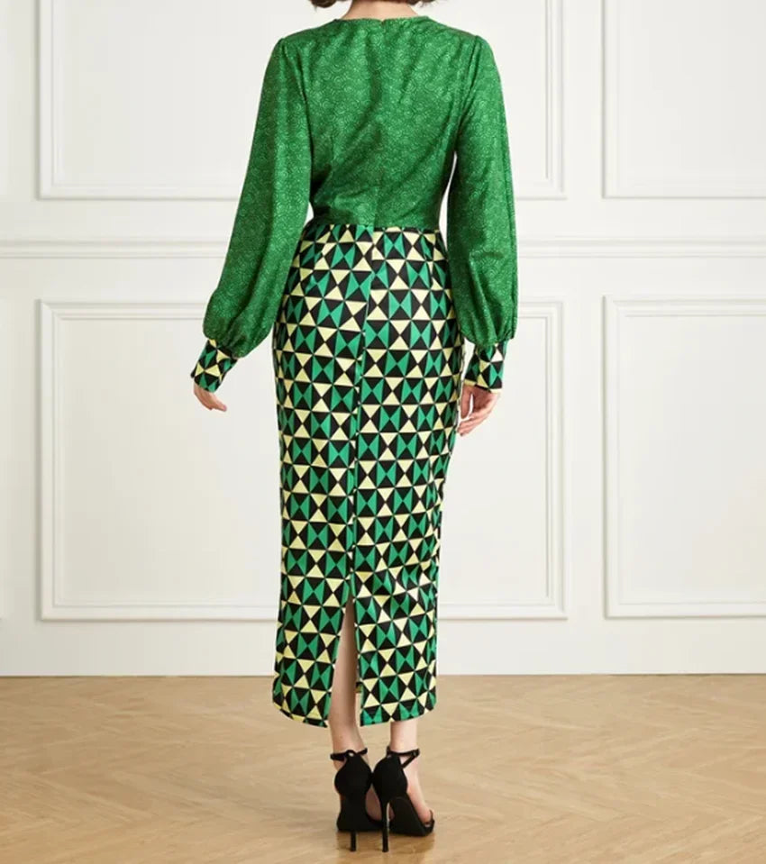 Elegant ankle-length Dashiki bodycon maxi dress for women, showcasing luxurious African fabric with a sophisticated print, perfect for office and casual settings.