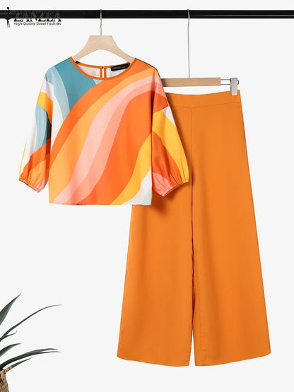 Elegant close-up of ZANZEA's 3/4 sleeve printed blouse, designed for middle-aged women, showcasing exquisite fabric and high-fashion style for the perfect summer outfit.