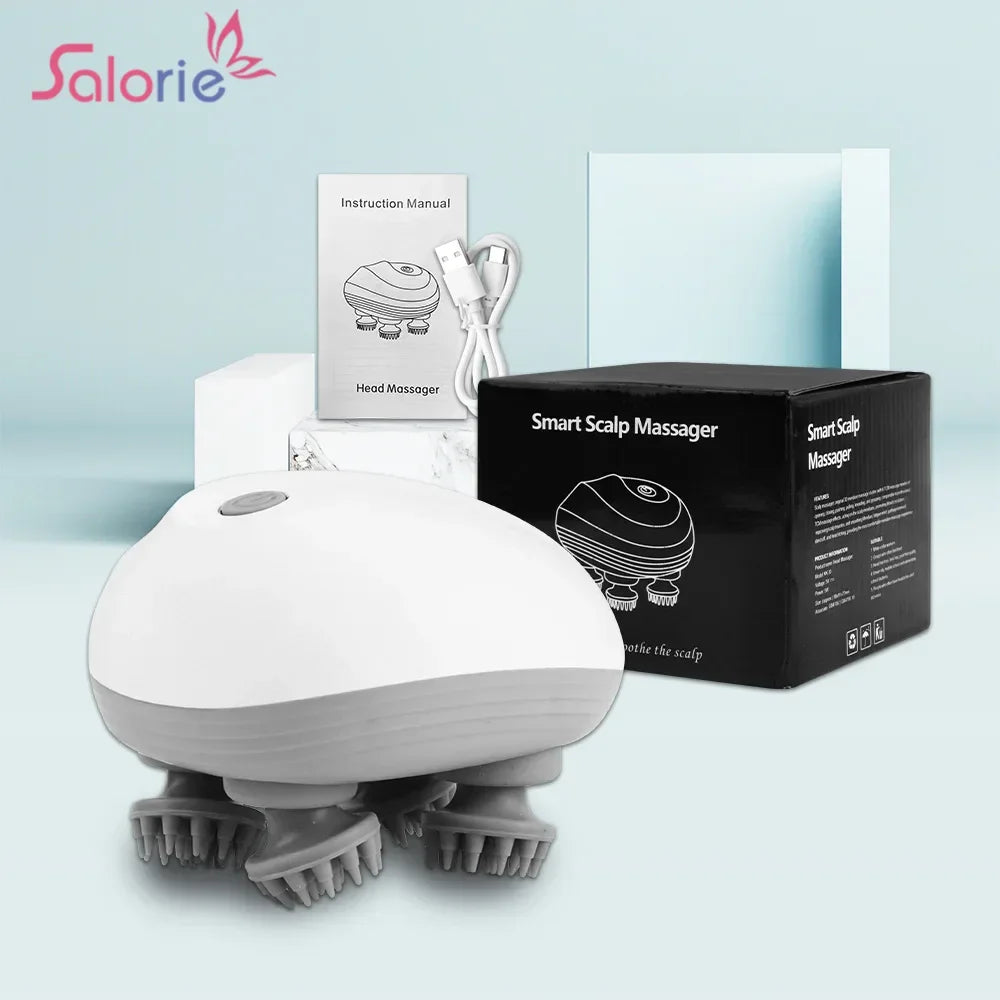 SALORIE Electric Wireless Head Massager showcasing its elegant design for deep tissue kneading and ultimate scalp relaxation.