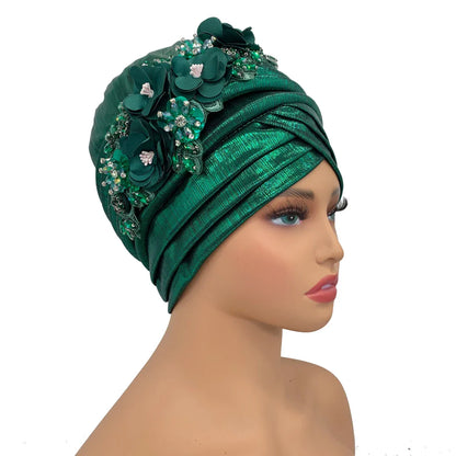Gorgeous party style hijab turban, beautifully adorned with patterns, perfect for all-season wear.